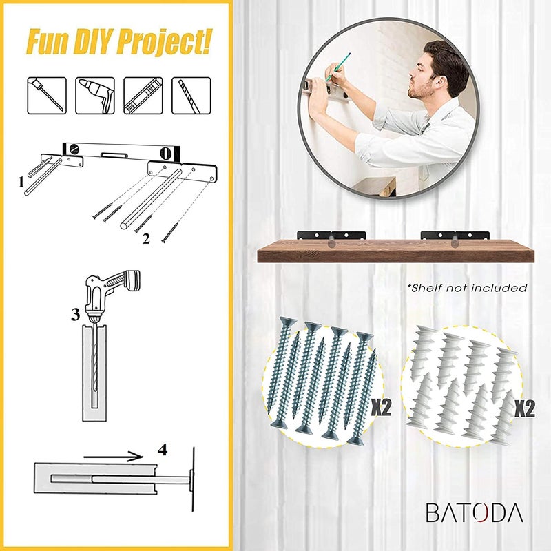 BATODA - 6" Floating Shelf Bracket Heavy Duty (8 pcs)-Solid Steel Blind Shelf Supports - Hidden Brackets for Floating Wood Shelves - Blind Shelf Support - Shelving Mounting Hardware Included (Pack 8) - Image 5